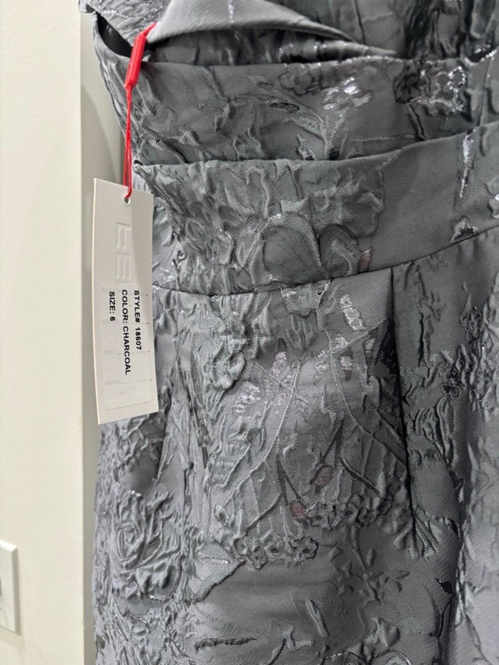 Feriani Couture Off-Shoulder Embroidered Fit and Flare Gown in Slate Gray - Picture 6 of 7